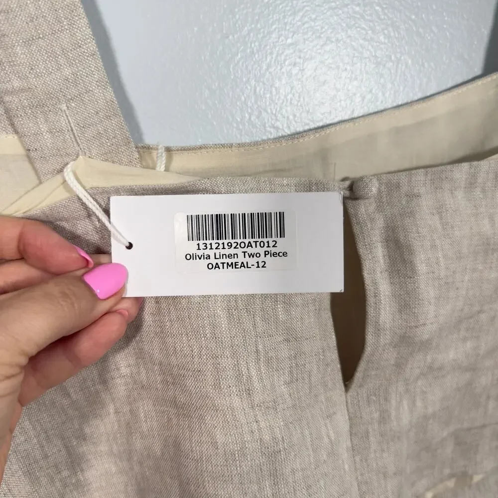Reformation Linen Oliva 2 Piece Set Size 12 Beige Oatmeal NEW
